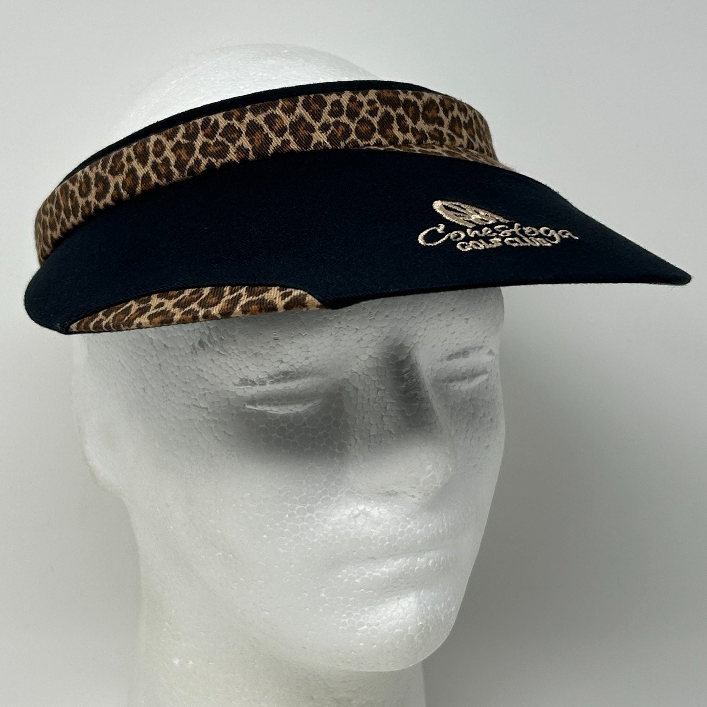 Vintage 90s Conestoga Golf Club Visor Hat Golfer Mesquite Leopard Print Black