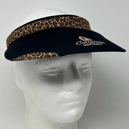 Vintage 90s Conestoga Golf Club Visor Hat Golfer Mesquite Leopard Print Black