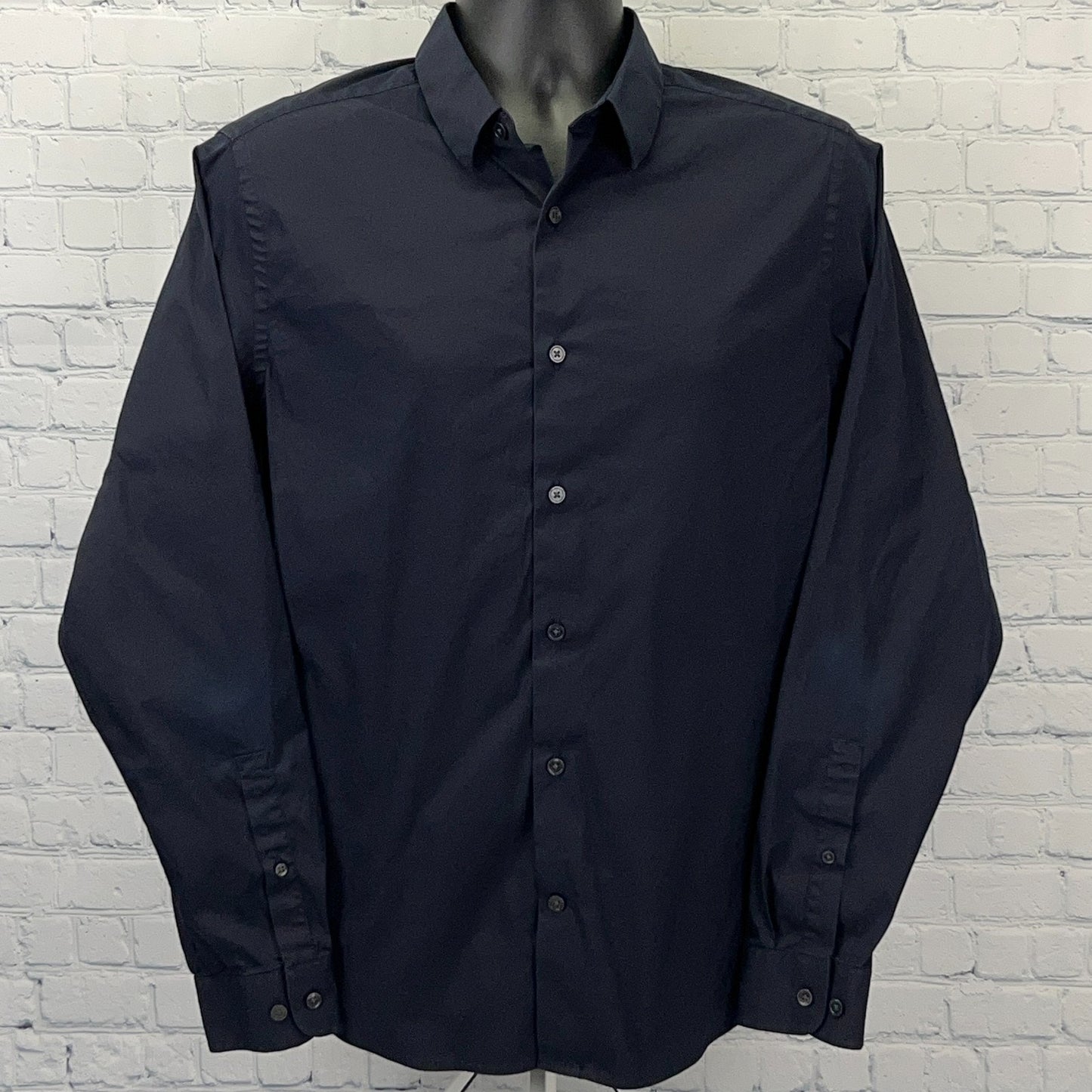 Vince Button Front Shirt Button Up Long Sleeve Stretch Navy Blue Mens M Medium