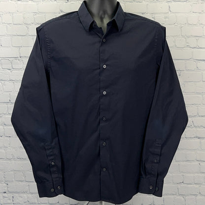 Vince Button Front Shirt Button Up Long Sleeve Stretch Navy Blue Mens M Medium