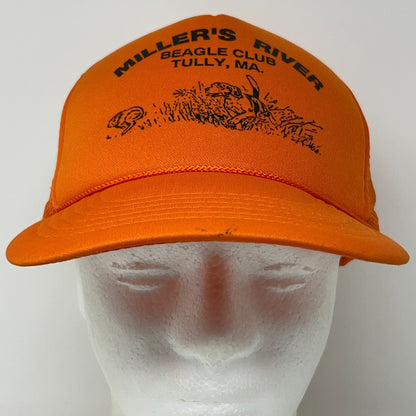 Vintage 80s Miller's River Beagle Club Hunting Orange Trucker Baseball Hat Cap