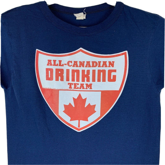 Todo el equipo canadiense de bebida Vintage 70s camiseta Canadá cerveza alcohol alcohol pequeño