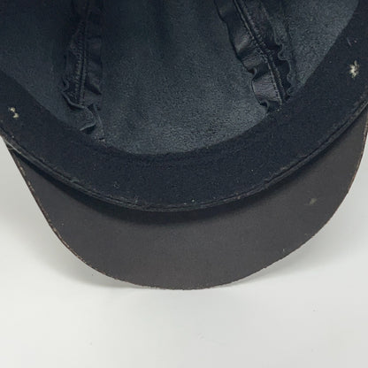 Vintage 90s Leather Captain Biker Hat Cap Black Chain Made in USA Strapback
