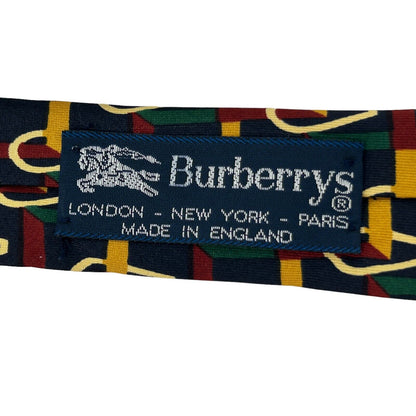 Burberry Corbata para hombre Corbata Azul Oro Rojo Verde Seda geométrica hecha en Inglaterra