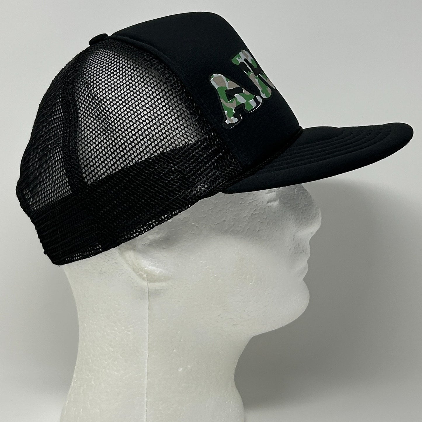 Vintage US Army Trucker Hat Cap Black 80s Camouflage Military Mesh Snapback