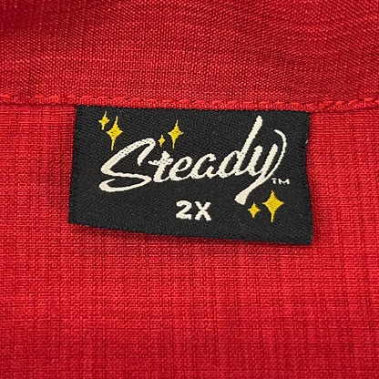 Steady Piston Buttons Bowling Shirt Button Front Rockabilly Hot Rod Red 2XL XXL