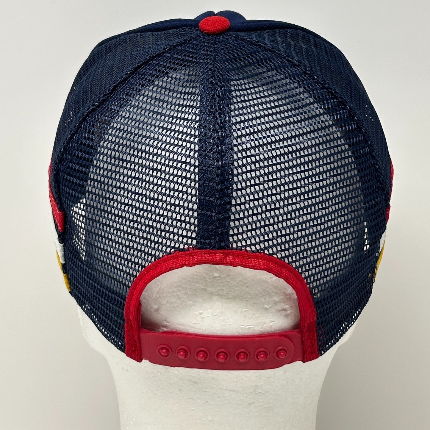 Vintage Siemens RFE 3 Stripe Trucker Hat Cap Blue 80s Mesh Snapback 5 Panel USA