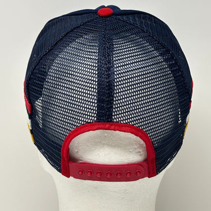 Vintage Siemens RFE 3 Stripe Trucker Hat Cap Blue 80s Mesh Snapback 5 Panel USA