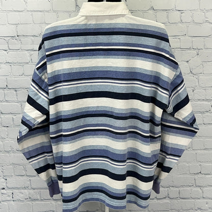 Vintage 90s UNIONBAY Striped Polo Shirt Long Sleeve Blue USA Womens M Medium
