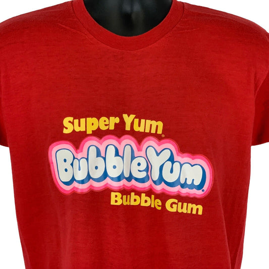 Camiseta vintage de los años 80 con chicle Super Yum Bubble Yum, con una sola puntada y un pequeño refrigerio, para hombre, color rojo