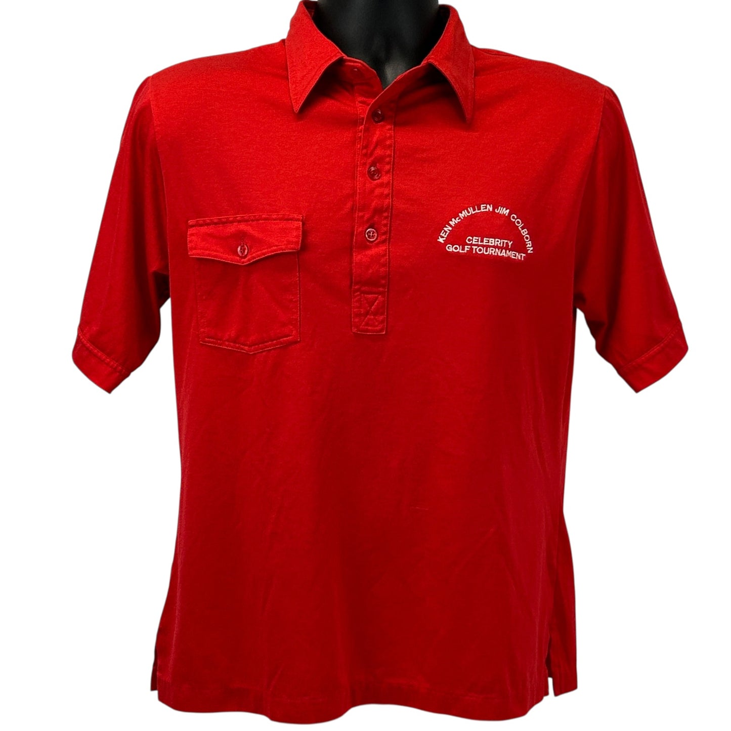 Vintage 80s Ken McMullen Jim Colborn Golf Tournament Polo Shirt Red M Medium