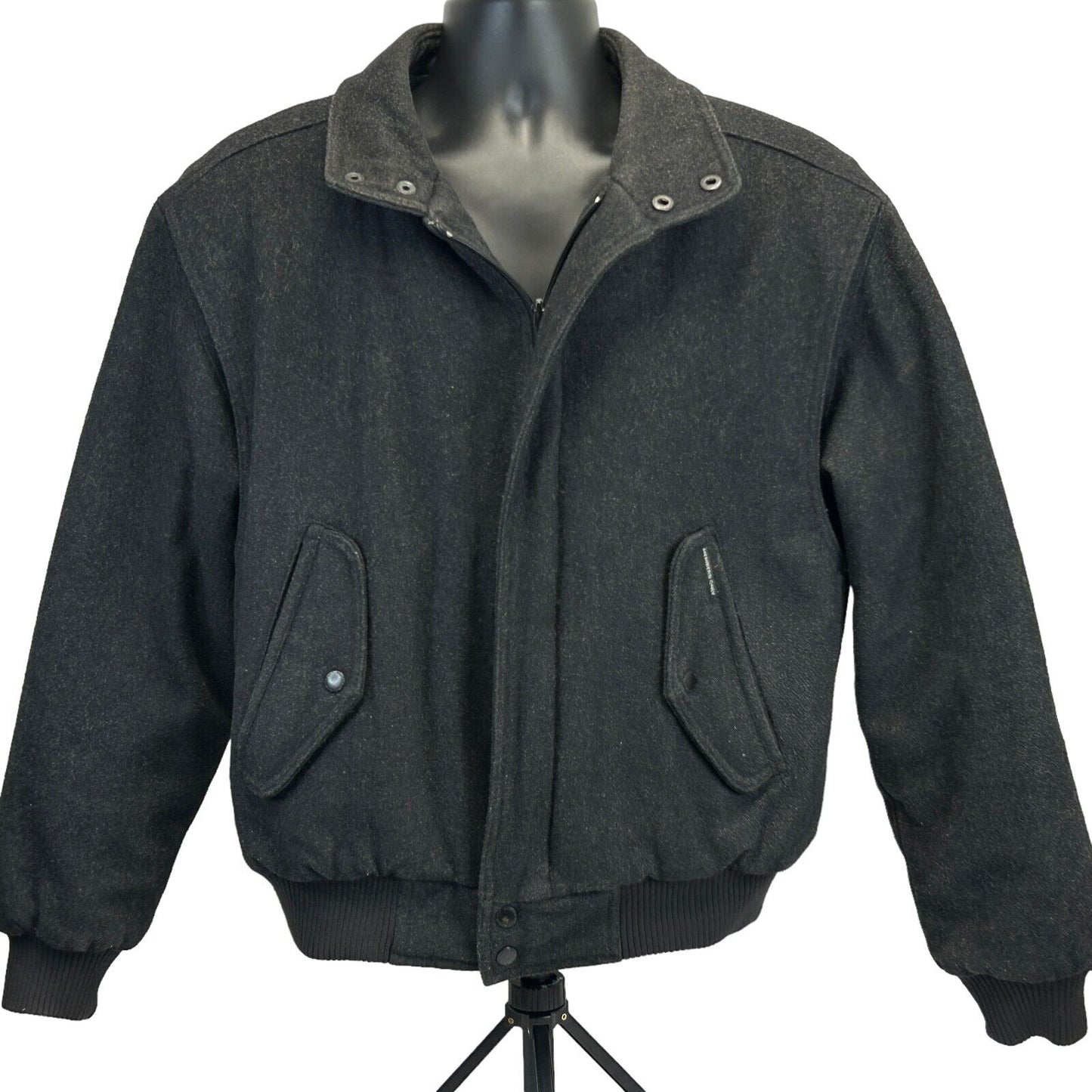 Members Only Wool Blend Vintage 80s Bomber Jacket Black Charcoal Gray Medium 40