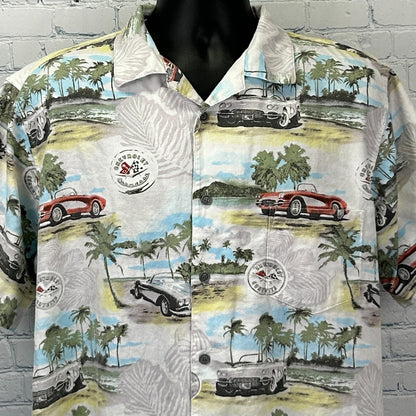 Chevrolet Corvette Hawaiian Camp Shirt C1 Button Up Newport Blue Beige L Large