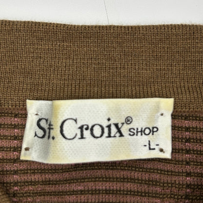Vintage 90s St Croix Shop Wool Blend Polo Sweater Geometric Brown Mens L Large