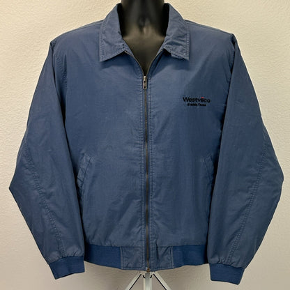 Vintage 90s Westvaco Jacket Evadale Texas Hartwell Via Sport Blue Mens L Large