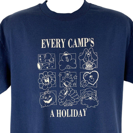 Every Camps a Holiday Vintage 80s T Shirt X-Large Seasons Camping USA Mens Blue