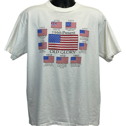 Old Glory American Flags Vintage T Shirt XL X-Large 90s Patriotic USA Mens White