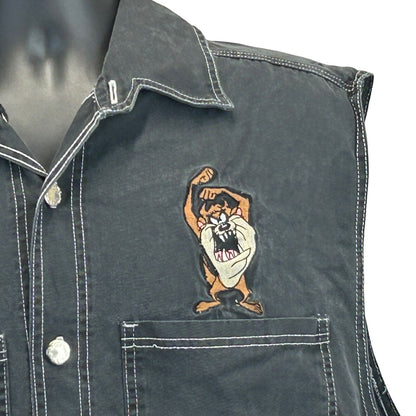 Taz Tasmanian Devil Vintage 90s Button Front Shirt Looney Tunes Sleeveless XL