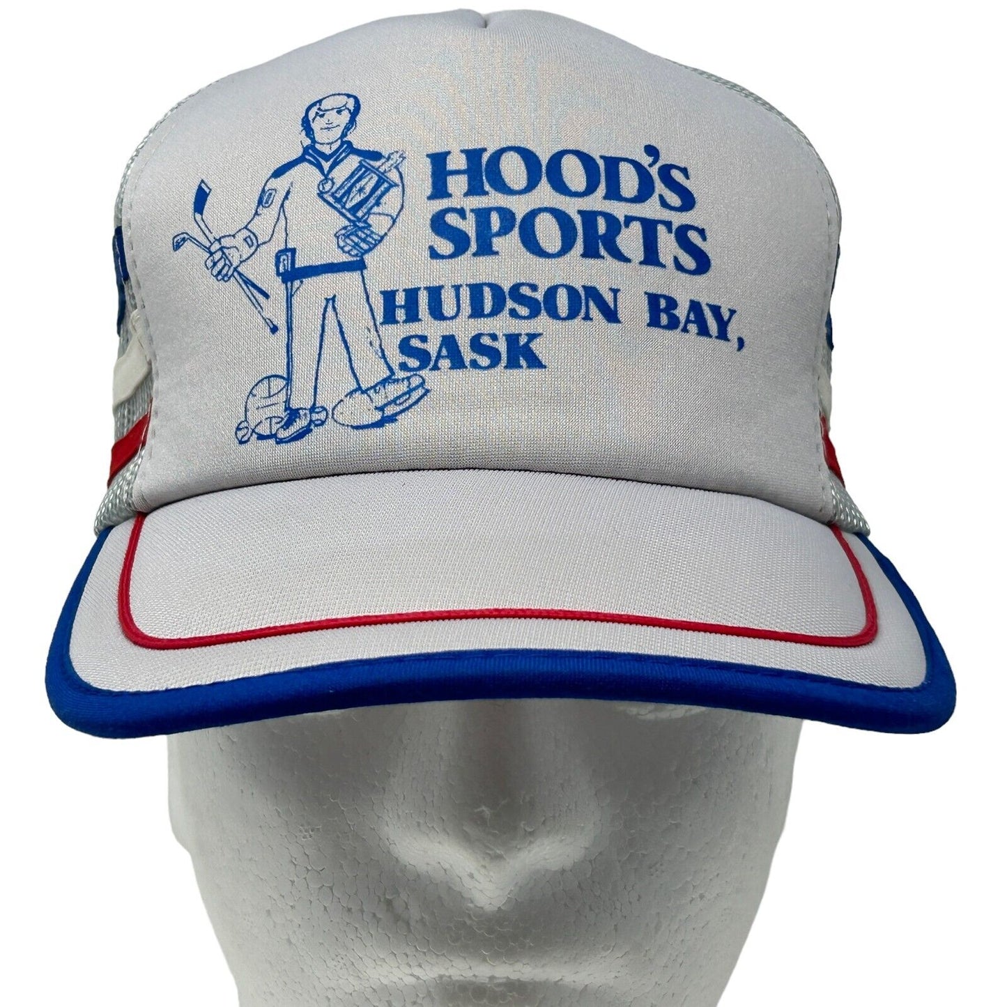 Hoods Sports Hudson Bay Three Stripes Trucker Hat Vintage 80s Mesh Baseball Cap