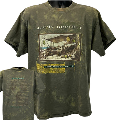 Vintage 90s Jimmy Buffett Barometer Soup Tour T Shirt 1995 Concert Green L Large
