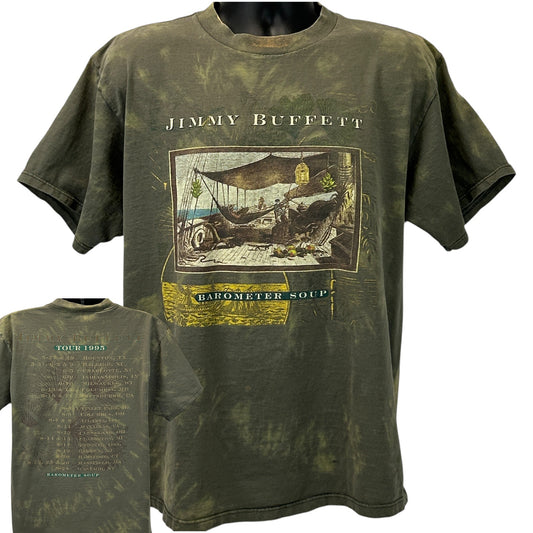 Vintage 90s Jimmy Buffett Barometer Soup Tour T Shirt 1995 Concert Green L Large
