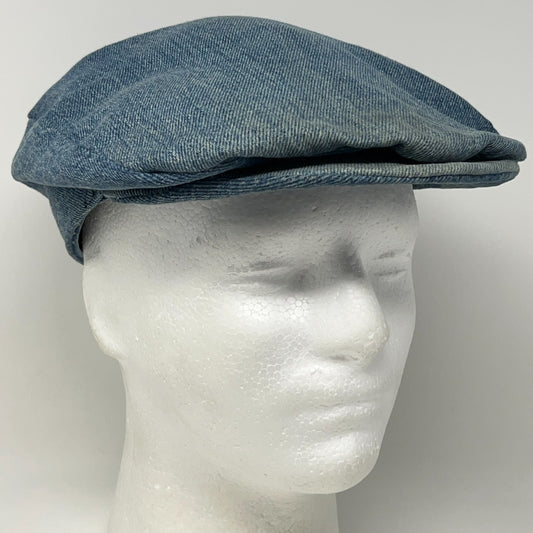 Vintage Denim Jeans Flat Cap Hat Newsboy Cabbie Handmade Blue S-M