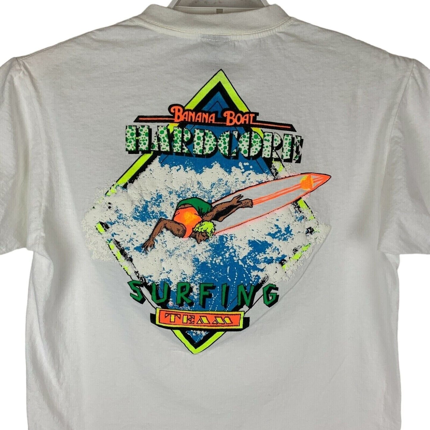 Camiseta vintage Banana Boat Surfing Team, años 90, grande, para hombre, color blanco, para surfistas de Florida, EE. UU.