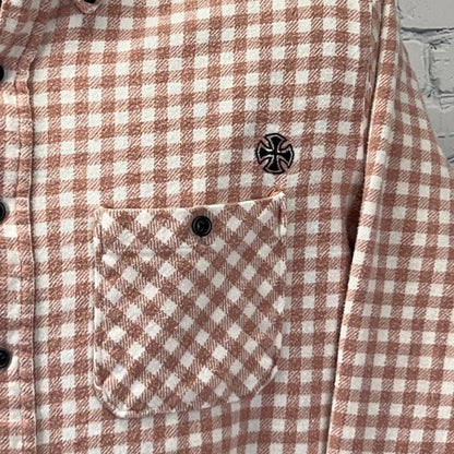 Independent Truck Co Orange Plaid Flannel Shirt M Medium Skateboard 100% Cotton