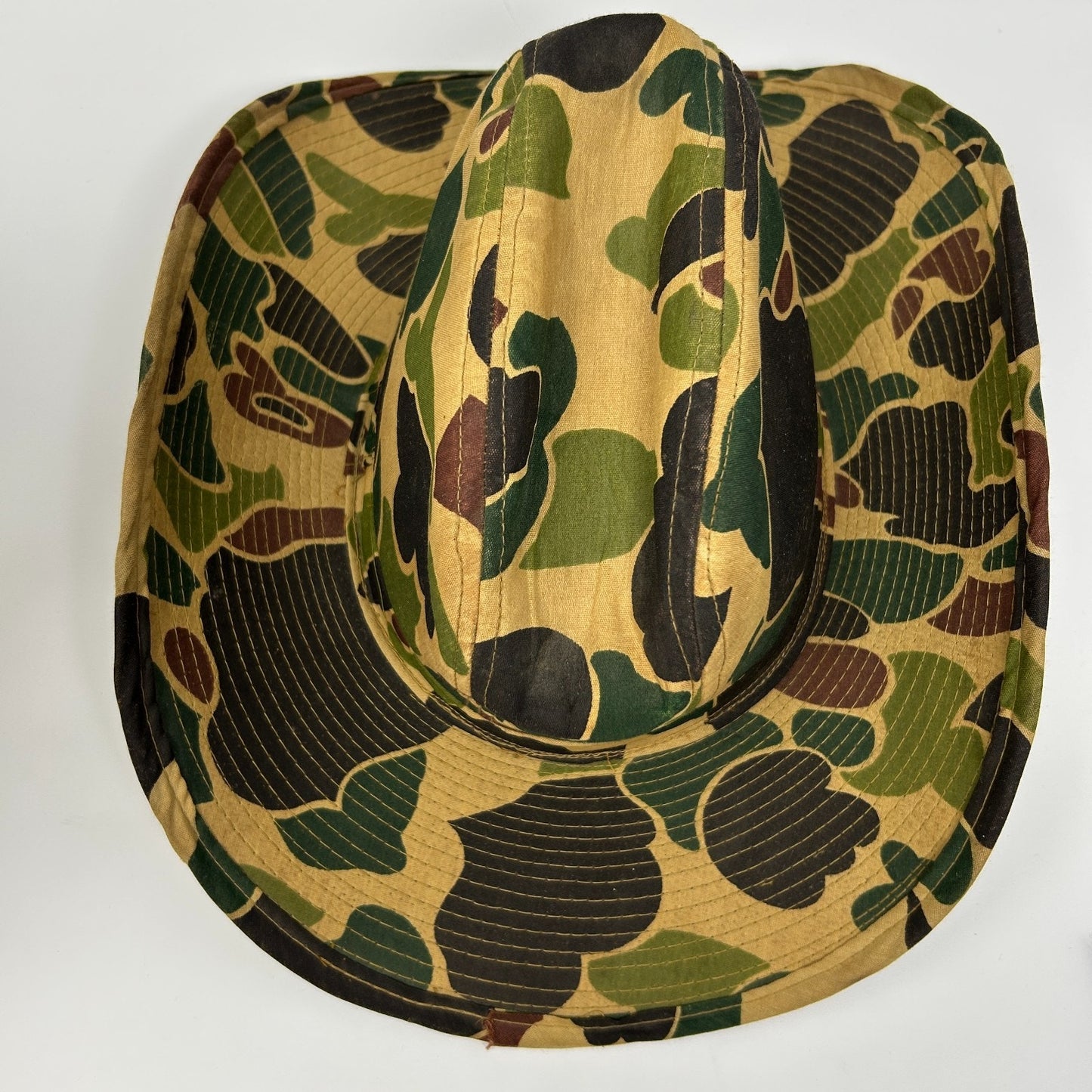 Vintage Camouflage Cowboy Western Hat Camo Army Military Beige S Small 55 cm