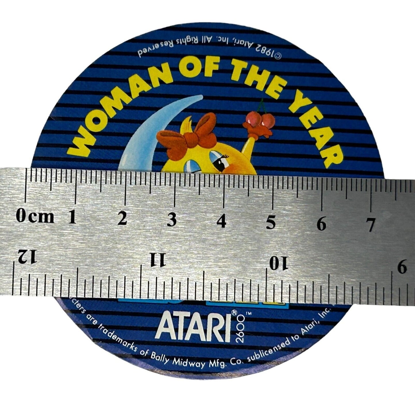 Atari 2600 Ms Pac-Man Paper Sticker Vintage 80s 1982 Woman of the Year 3 Inches