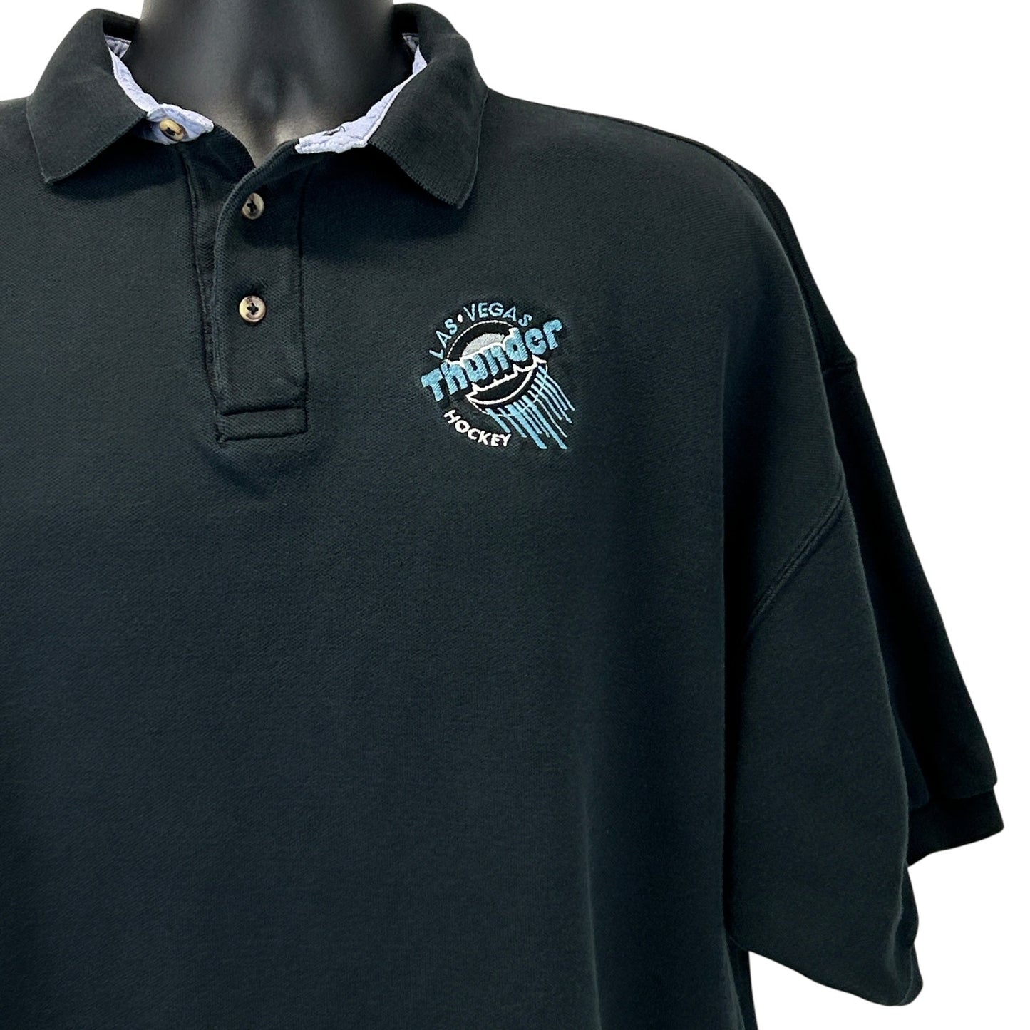 Vintage 90s Las Vegas Thunder Polo Shirt Ice Hockey Short Sleeve Black XXL 2XL