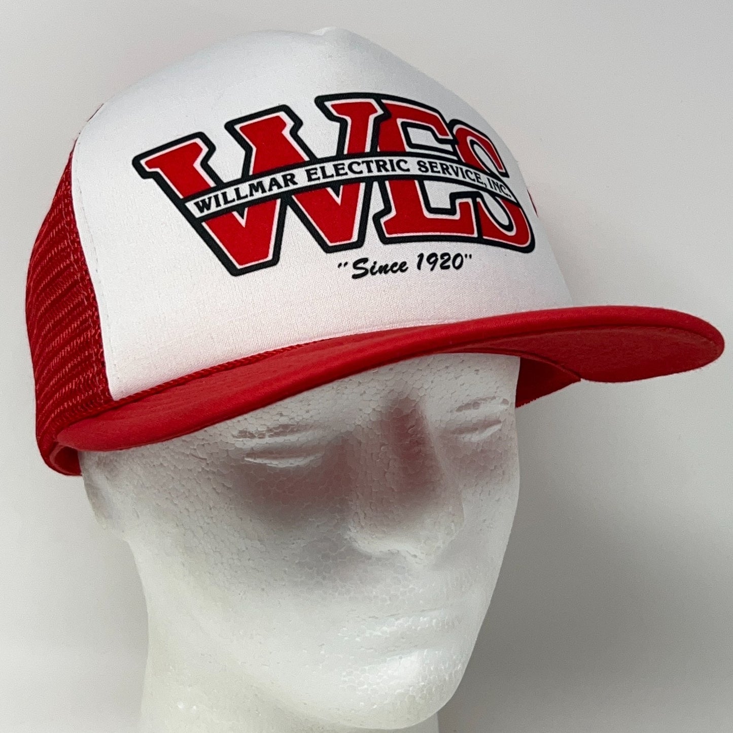 Vintage 80s WES Willmar Electric Service Trucker Hat Baseball Cap Snapback Red