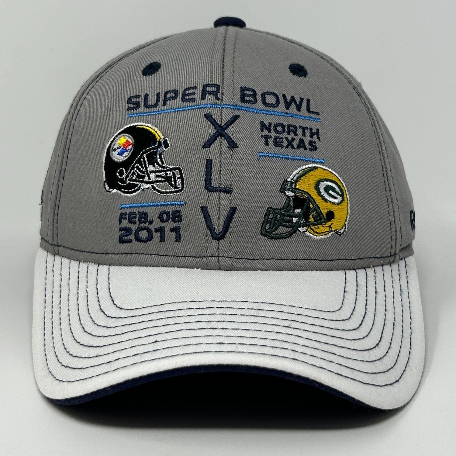 Super Bowl XLV Hat Baseball Cap Green Bay Packers Reebok NFL Strapback Gray - Neon Vintage