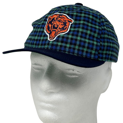 Vintage 90s Chicago Bears Youth Hat Cap Blue Plaid Snapback NFL Football 6 Panel