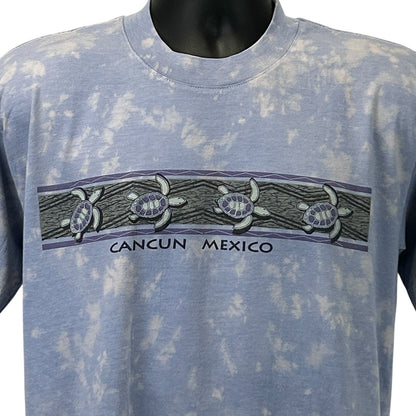 Vintage 90s Cancun Mexico Sea Turtles T Shirt Travel Tourist Blue Tee M Medium