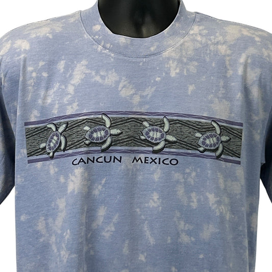 Vintage 90s Cancun Mexico Sea Turtles T Shirt Travel Tourist Blue Tee M Medium