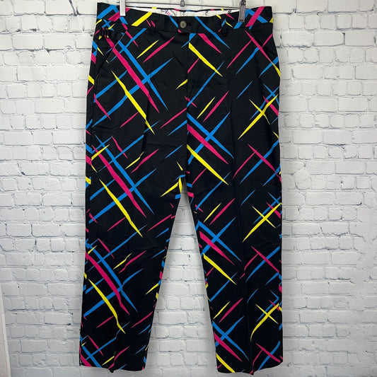Royal and Awesome Par Tee Golf Pants Black Golfer Golfing Pockets Mens 38x30 - Neon Vintage