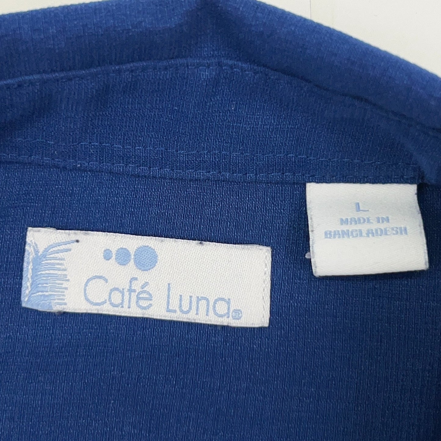 Cafe Luna Button Front Shirt Mens L Large Blue Striped Short Sleeve Polyester