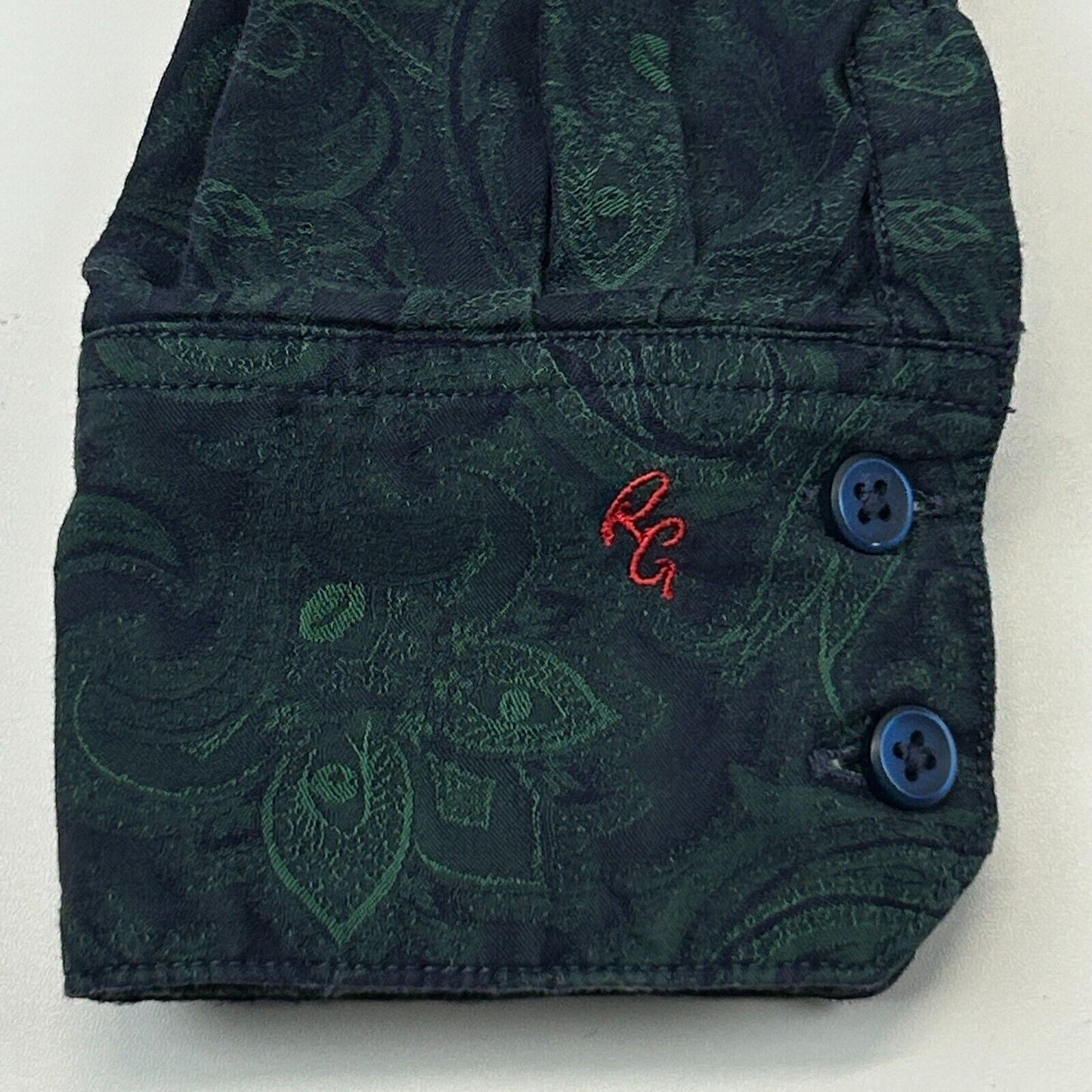 Robert Graham Button Front Shirt XS X-Small Blue Flip Cuffs Floral Paisley