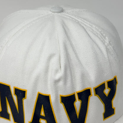 Vintage 90s US Navy Hat Baseball Cap USN Military Snapback White Made In USA