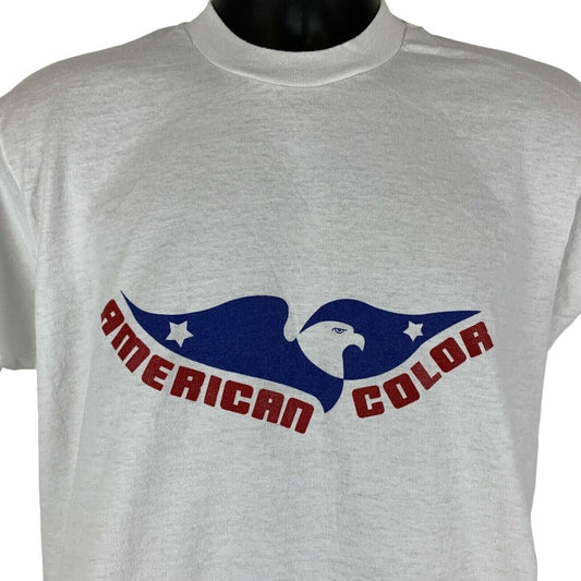 American Color Vintage 80s T Shirt Large Patriotic Eagle Made In USA Mens White