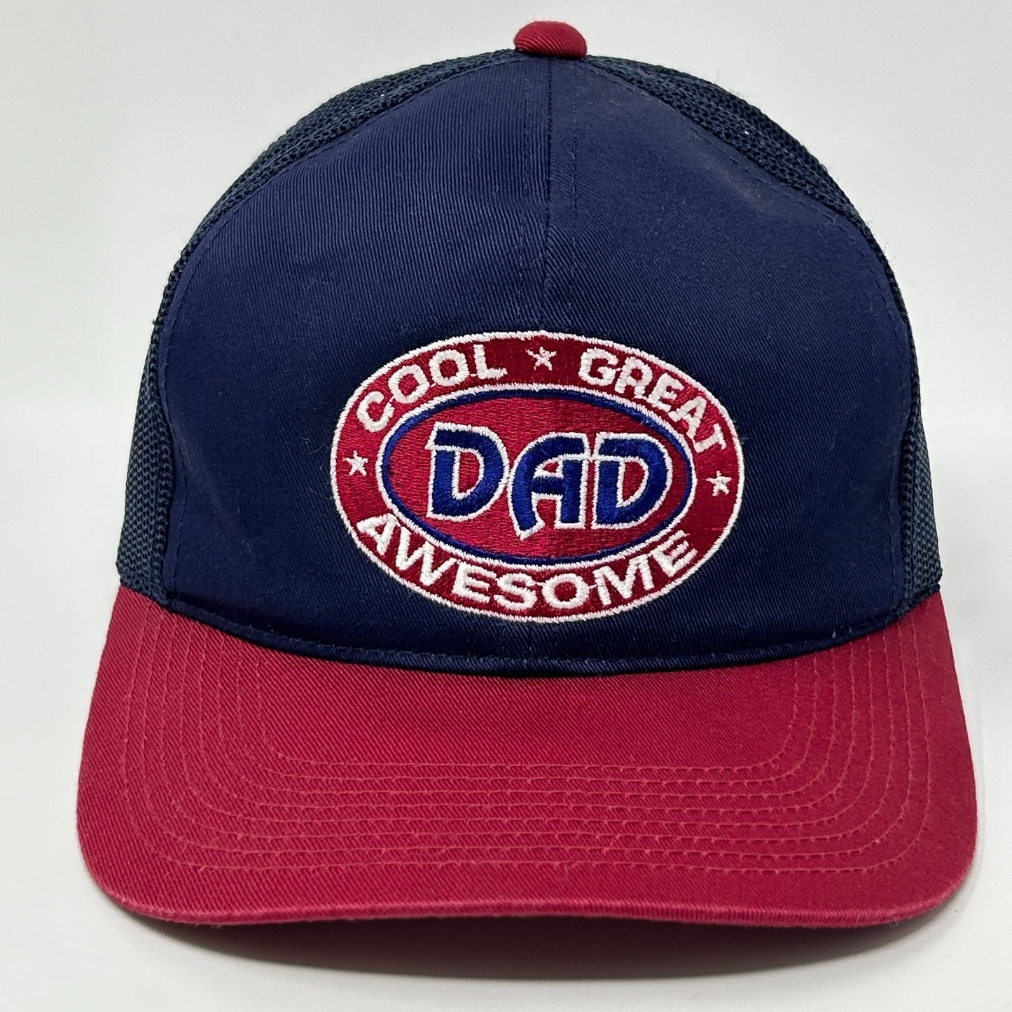 Vintage 90s Cool Great Awesome Dad Trucker Hat Cap Blue Father Mesh Snapback