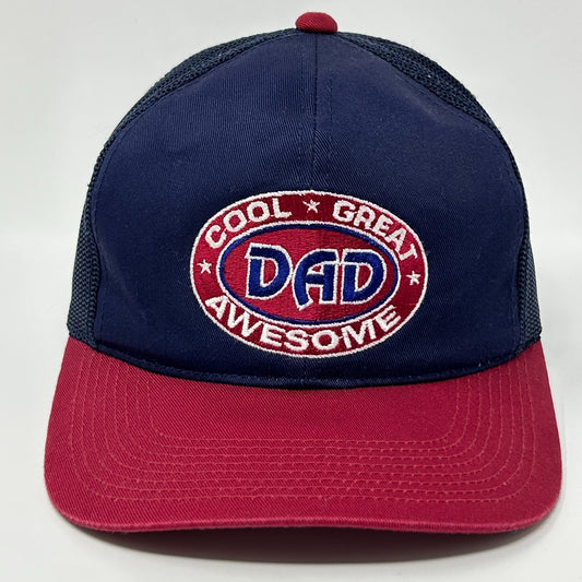Vintage 90s Cool Great Awesome Dad Trucker Hat Baseball Cap Blue Father Snapback