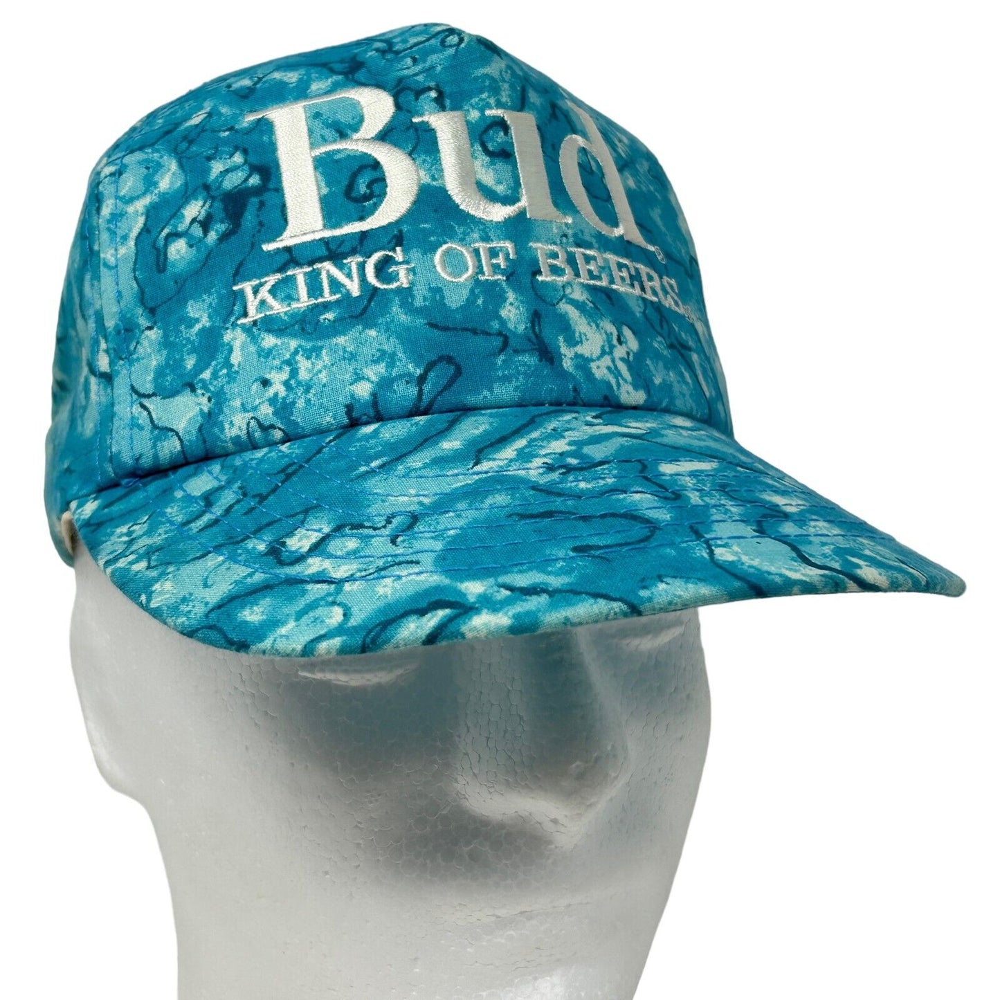 Bud King of Beers Snapback Hat Vintage 90s Blue Budweiser USA Made Baseball Cap
