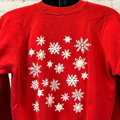 Vintage 80s Let It Snow Christmas Sweatshirt Sweater USA Made Red Mens M Medium