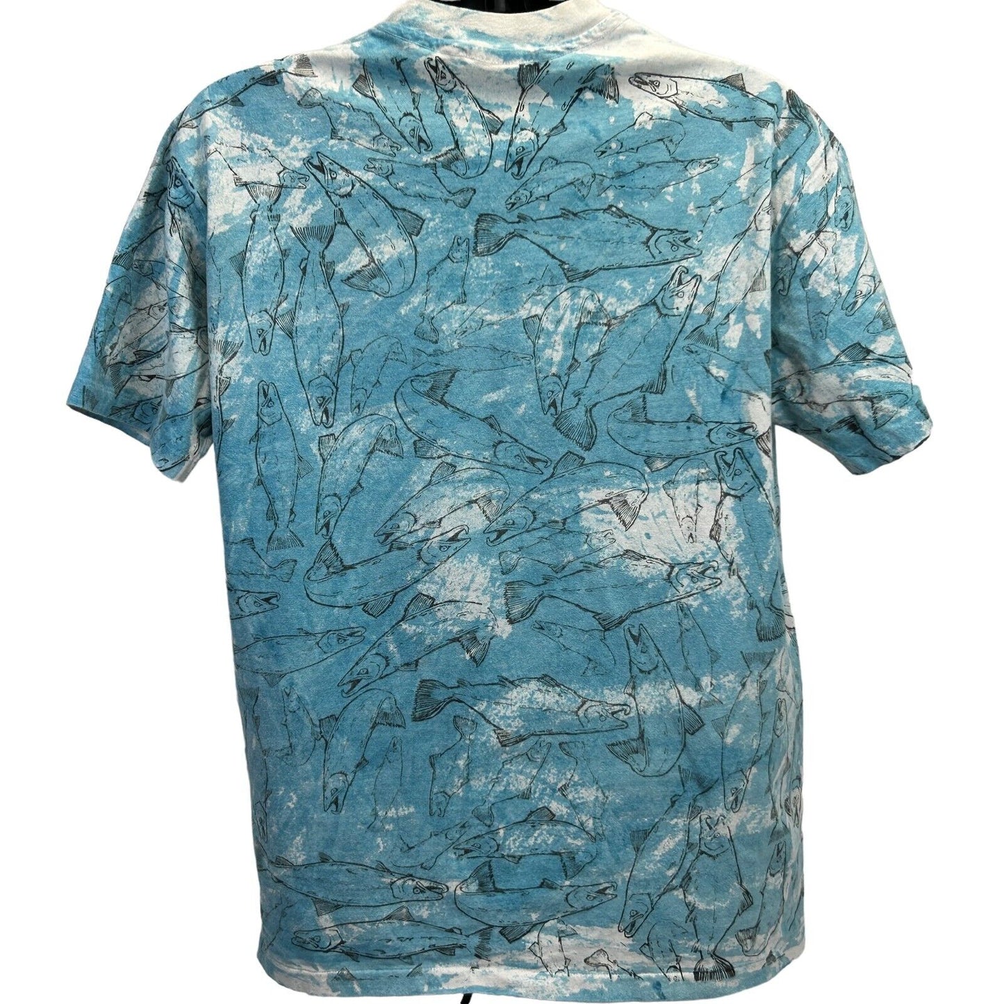 Camiseta vintage de los años 80 con estampado integral de peces de Seattle AOP, camiseta grande para turista, para hombre, azul