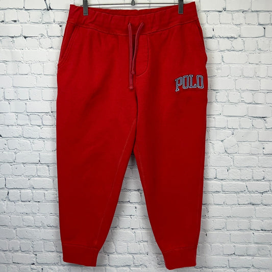 Polo Ralph Lauren Joggers Sweatpants Logo Spell Out Red Pockets Mens L Large