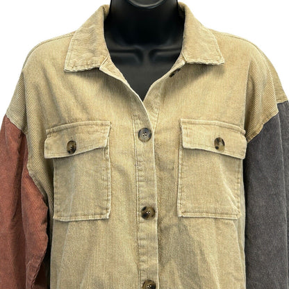 Blue B Collection Womens Corduroy Shirt Jacket Shacket Beige Contrast Small New