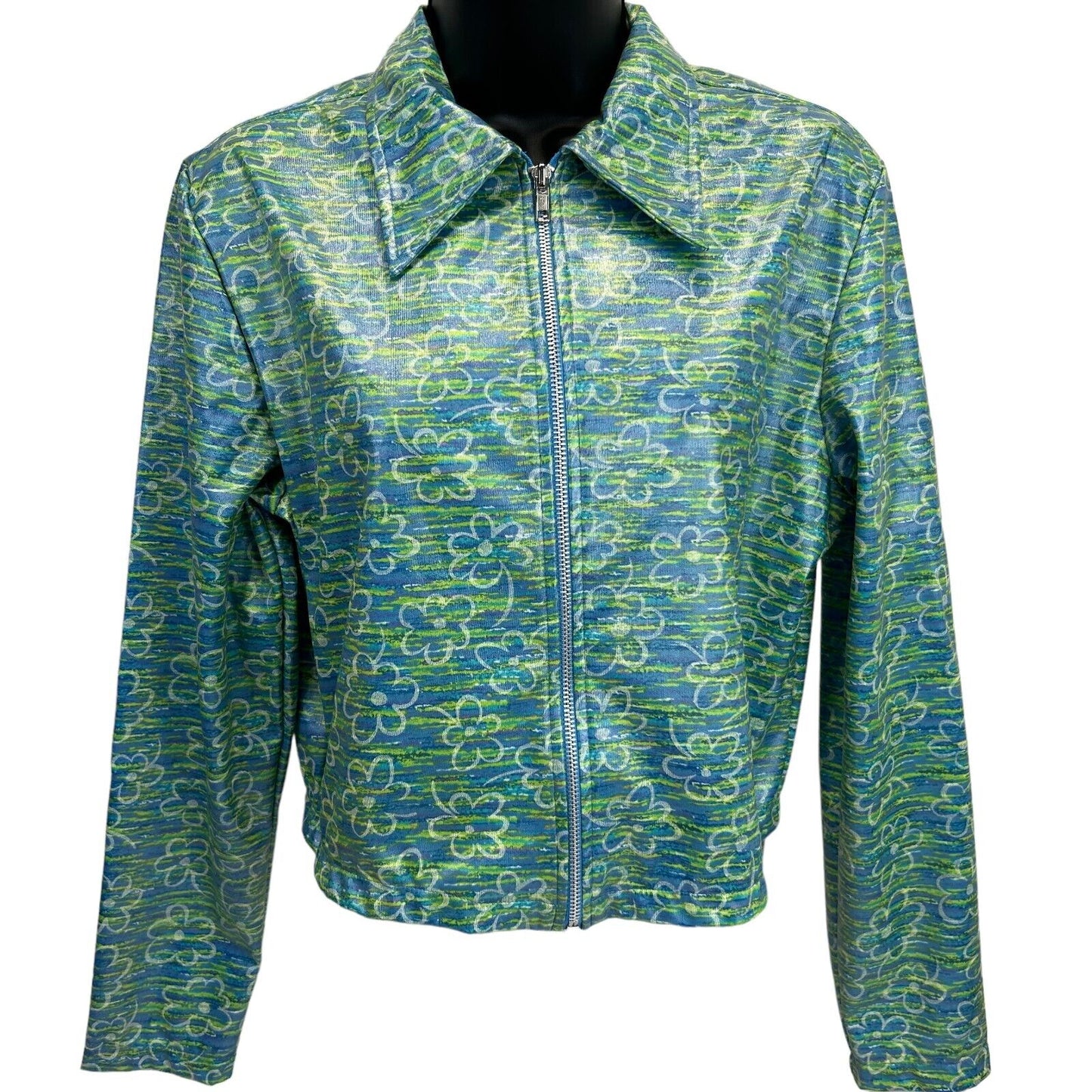 5-7-9 579 Juniors Vintage 90s Cropped Rain Jacket Medium Floral USA Womens Green