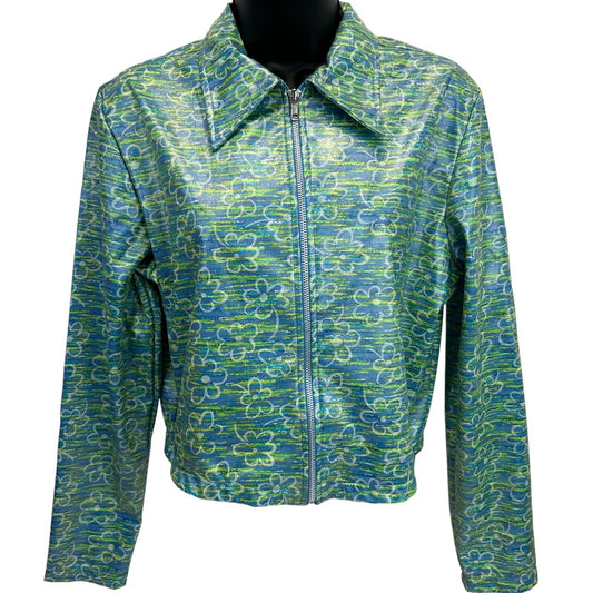 Vintage 90s 5-7-9 Cropped Rain Jacket Juniors Womens Medium Green Floral 579 USA - Neon Vintage